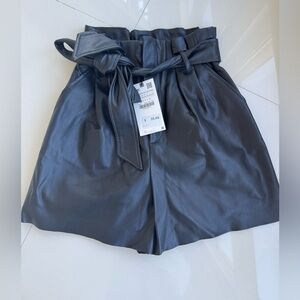 Zara High Waist Black Leather Shorts
